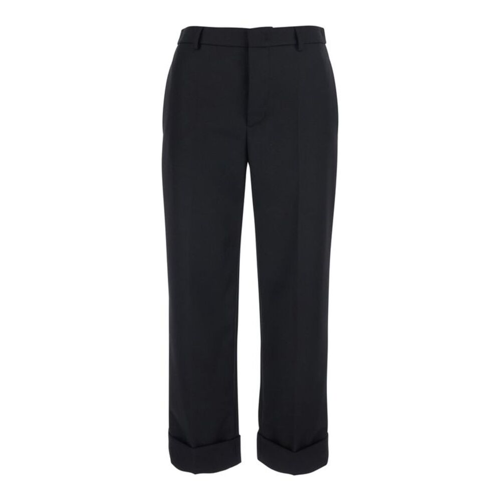 Tela Women 'Andrew'black Pants With Cuffed Hem In Wool Blend For Women